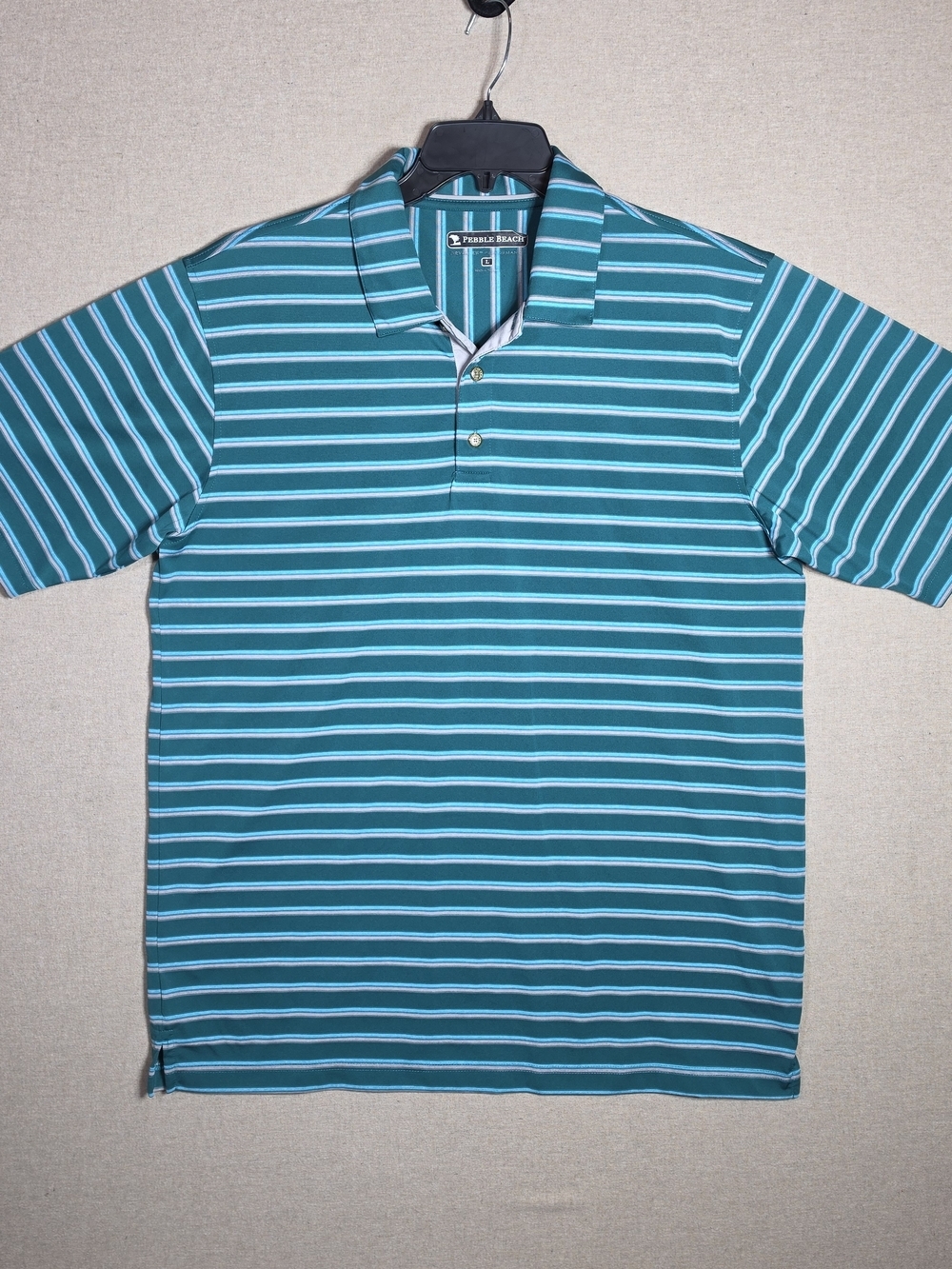 Pebble Beach Teal Striped Mens L  Polo Shirt